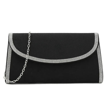 Stylish Diamante Trim Faux Suede Envelope Wedding Clutch Bag For Women
