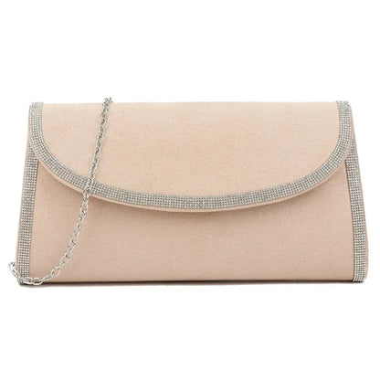 Stylish Diamante Trim Faux Suede Envelope Wedding Clutch Bag For Women
