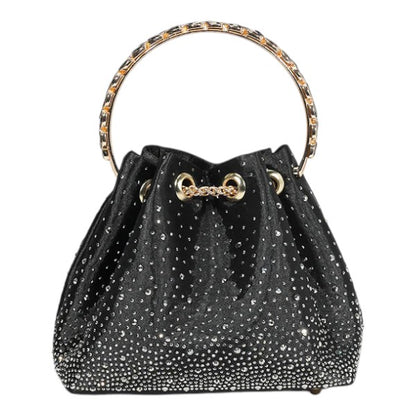 Women's Diamante Bucket Evening Clutch Bag Top Handle Tassel Weddings Party Purse