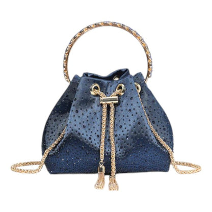 Women's Diamante Bucket Evening Clutch Bag Top Handle Tassel Weddings Party Purse