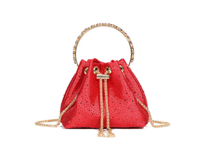 Women's Diamante Bucket Evening Clutch Bag Top Handle Tassel Weddings Party Purse