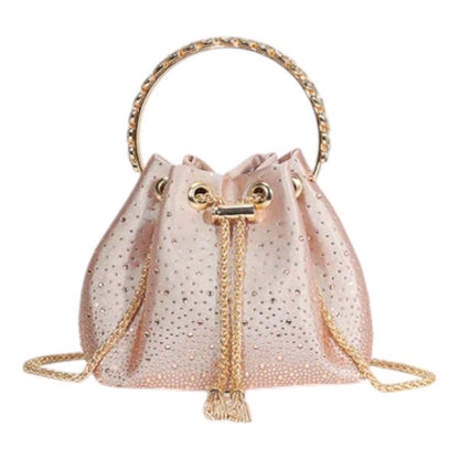 Women's Diamante Bucket Evening Clutch Bag Top Handle Tassel Weddings Party Purse