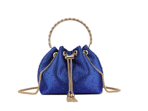 Women's Diamante Bucket Evening Clutch Bag Top Handle Tassel Weddings Party Purse