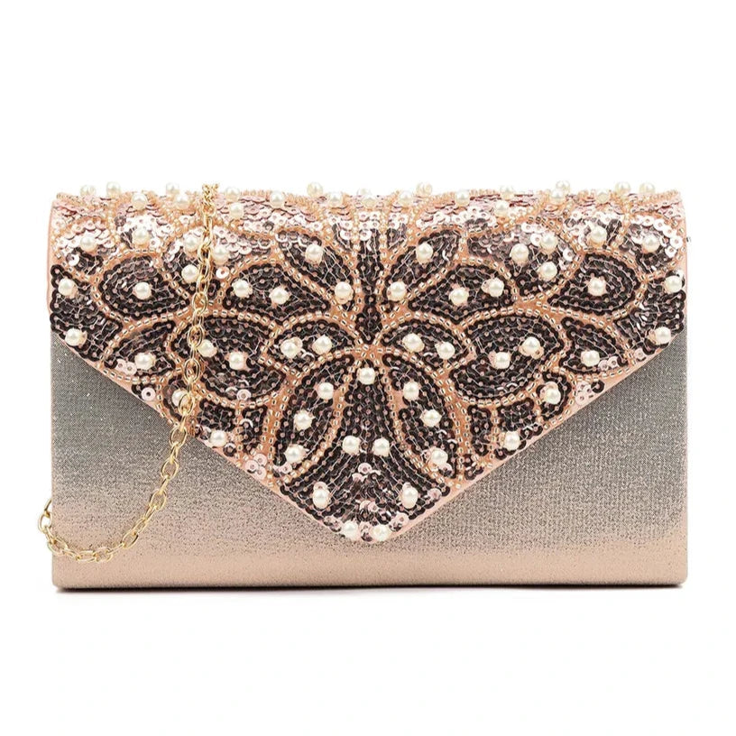 Satin Diamante Sequins Envelope Clutch Bag Bridal Evening Party Handbag For Women