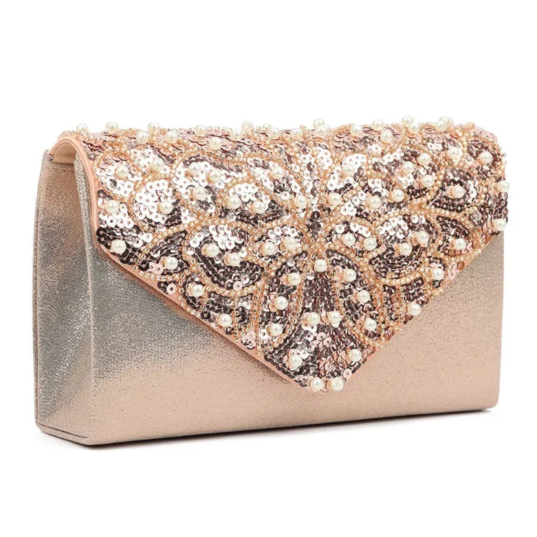 Satin Diamante Sequins Envelope Clutch Bag Bridal Evening Party Handbag For Women