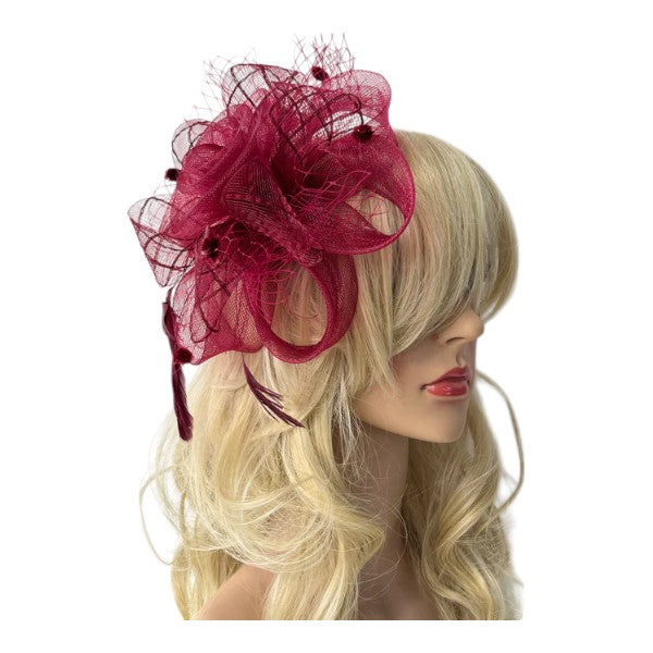 Women Fascinator Headband Hair Clip Veil Flower Net Hair Hat Wedding Race Royal Ascot