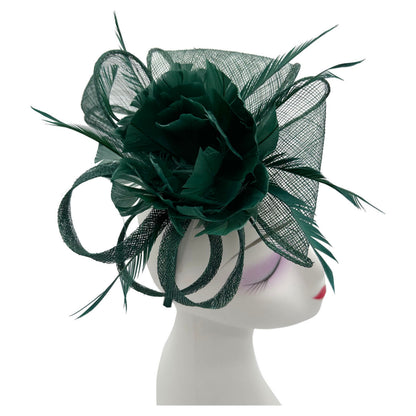 Sinamay & Peony Feather Flower Fascinator Headband and Clip Wedding Royal Ascot Race