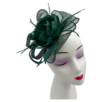 Sinamay & Peony Feather Flower Fascinator Headband and Clip Wedding Royal Ascot Race
