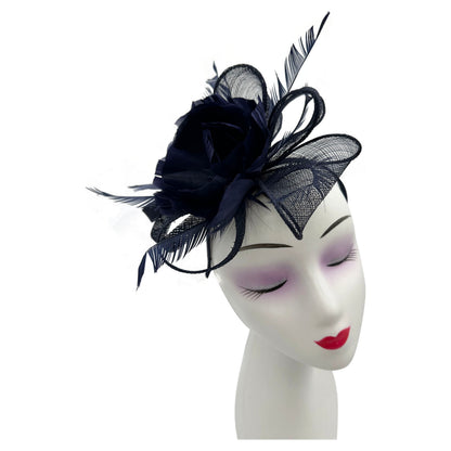 Sinamay & Peony Feather Flower Fascinator Headband and Clip Wedding Royal Ascot Race