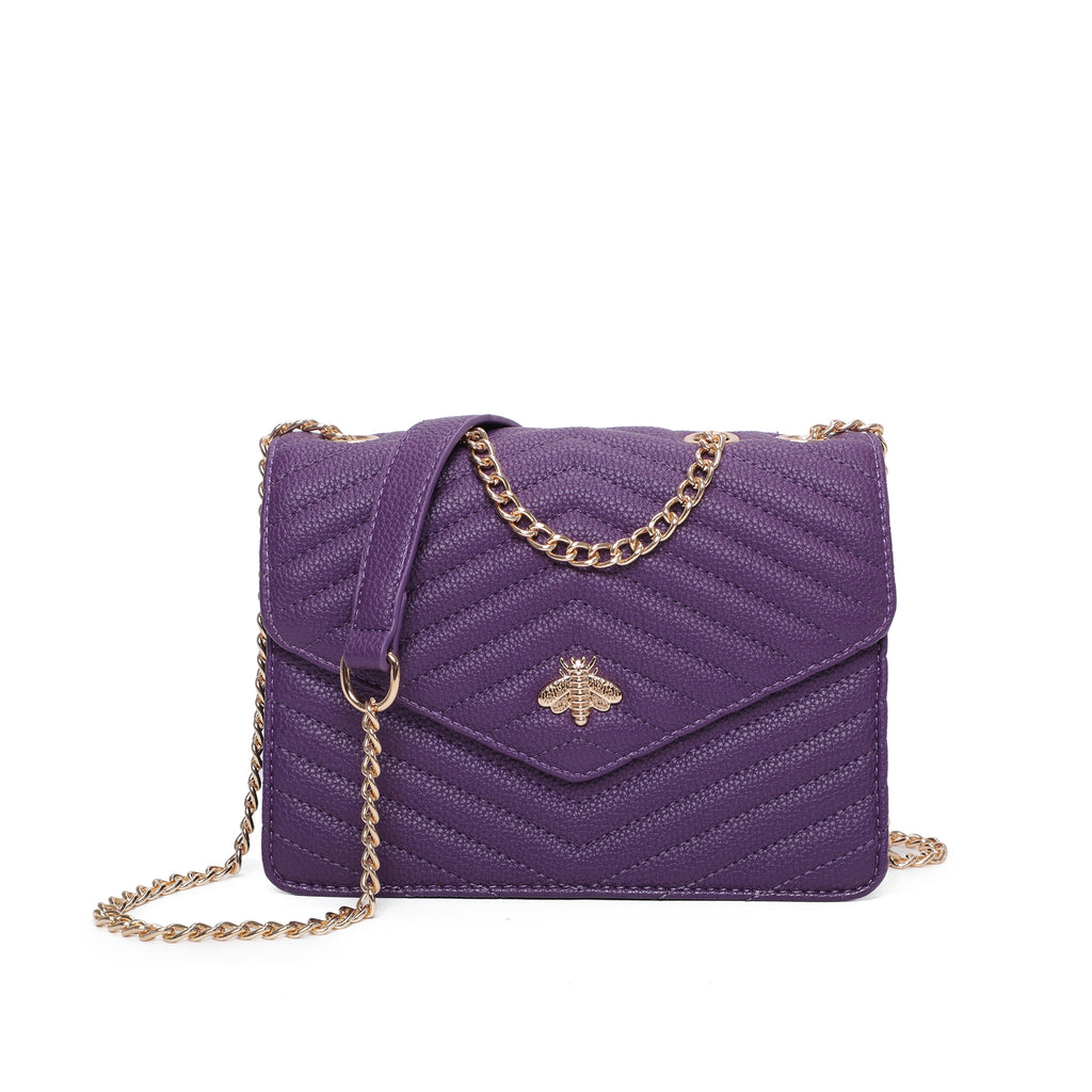 Ladies Quilted Bee bag Designer Shoulder Handbag Women Cross Over Bag Satchel Messenger Bags UK - PURPLE