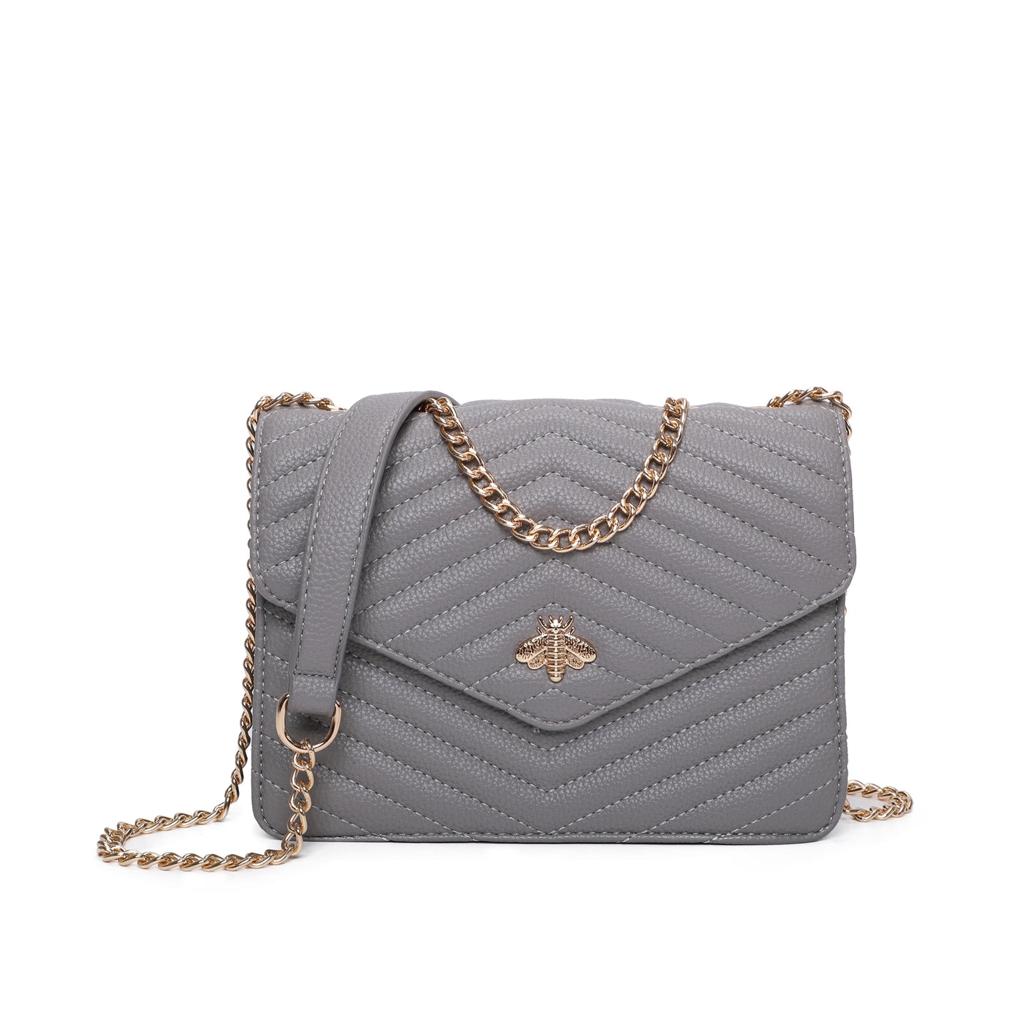 Ladies Quilted Bee bag Designer Shoulder Handbag Women Cross Over Bag Satchel Messenger Bags UK - GREY
