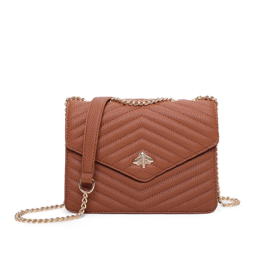 Ladies Quilted Bee bag Designer Shoulder Handbag Women Cross Over Bag Satchel Messenger Bags UK - BROWN