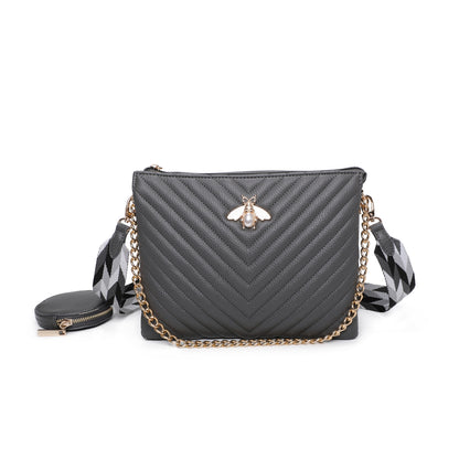 Women's Quilted Gold Bee Crossbody Bag Faux Leather Shoulder Handbags with Coin Purse