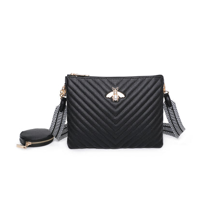 Women's Quilted Gold Bee Crossbody Bag Faux Leather Shoulder Handbags with Coin Purse