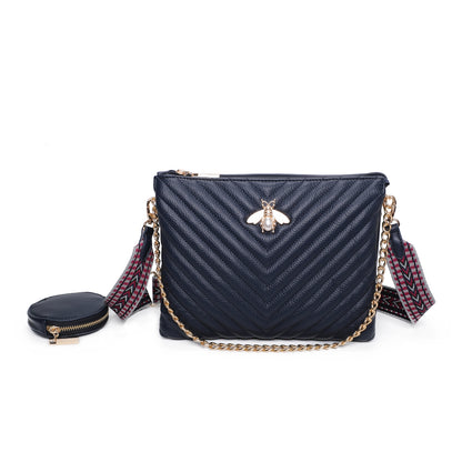 Women's Quilted Gold Bee Crossbody Bag Faux Leather Shoulder Handbags with Coin Purse