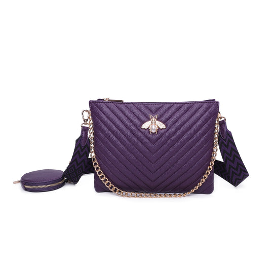 Women's Quilted Gold Bee Crossbody Bag Faux Leather Shoulder Handbags with Coin Purse