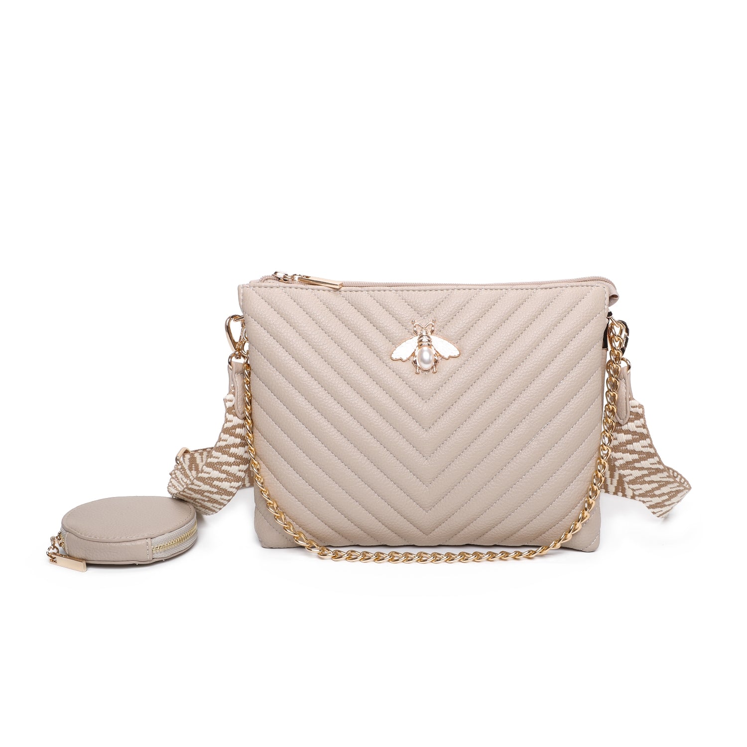 Quilted Gold Bee Crossbody Bag