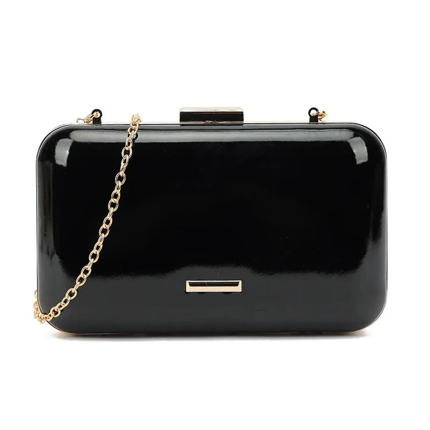 Plain Patent Hard Case Evening Clutch Bag