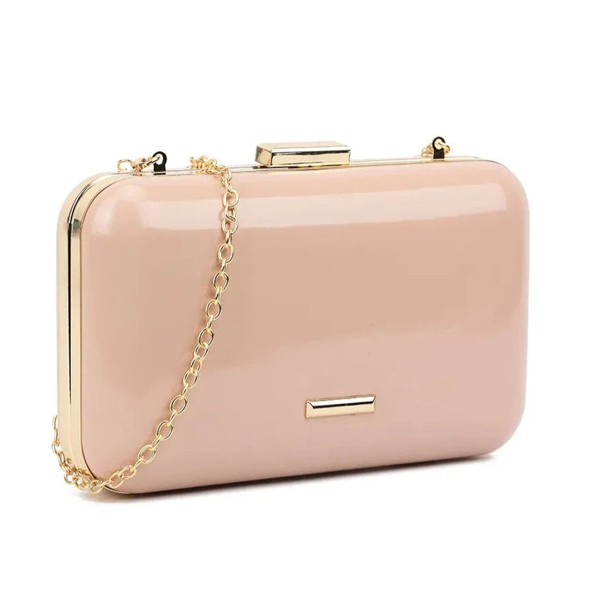 Plain Patent Hard Case Evening Clutch Bag