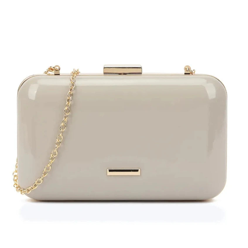 Plain Patent Hard Case Evening Clutch Bag