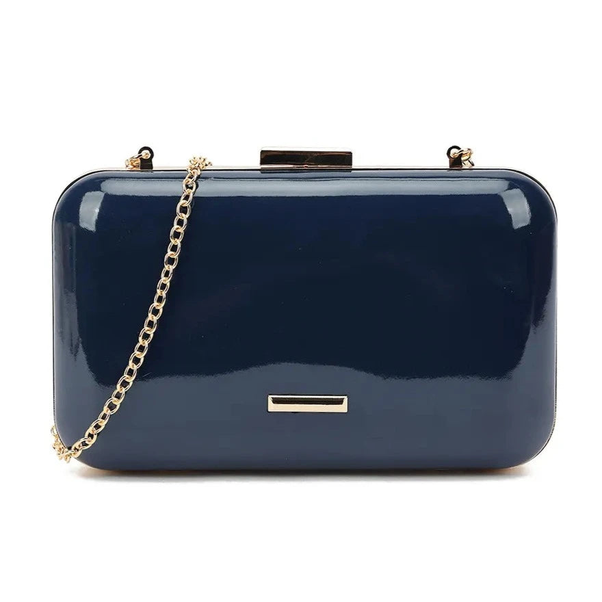 Plain Patent Hard Case Evening Clutch Bag