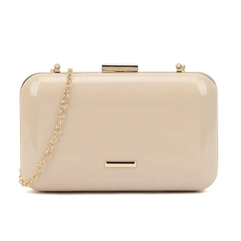 Plain Patent Hard Case Evening Clutch Bag