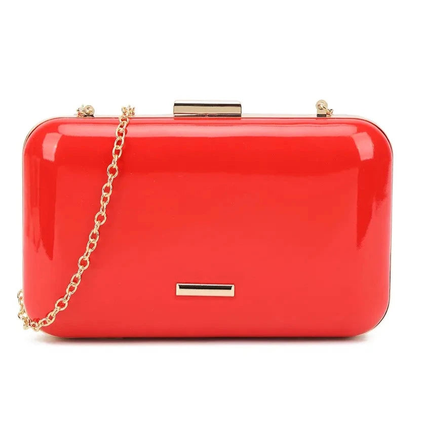 Plain Patent Hard Case Evening Clutch Bag