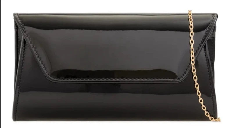 Women Glossy Plain Patent Leather Clutch Bag Envelope Shiny Shoulder Bag