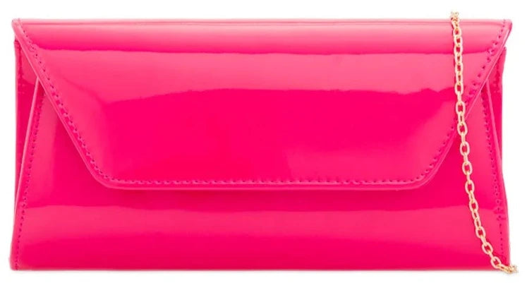 Women Glossy Plain Patent Leather Clutch Bag Envelope Shiny Shoulder Bag
