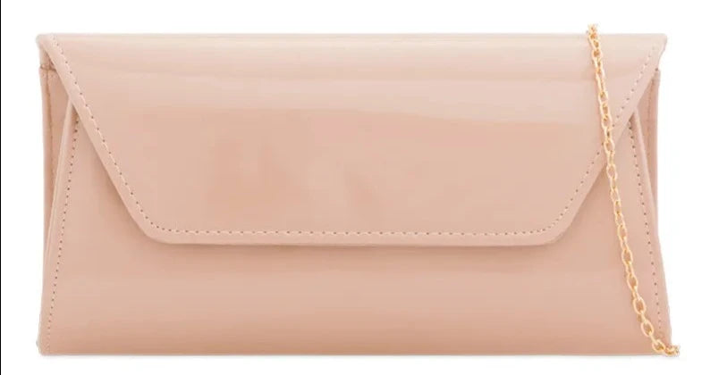 Women Glossy Plain Patent Leather Clutch Bag Envelope Shiny Shoulder Bag