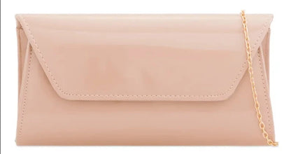 Women Glossy Plain Patent Leather Clutch Bag Envelope Shiny Shoulder Bag