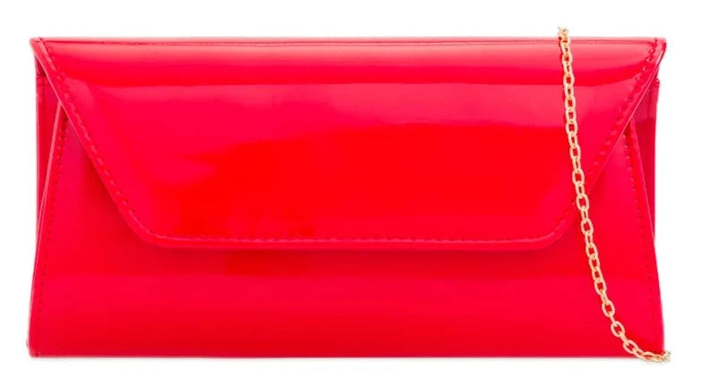 Women Glossy Plain Patent Leather Clutch Bag Envelope Shiny Shoulder Bag