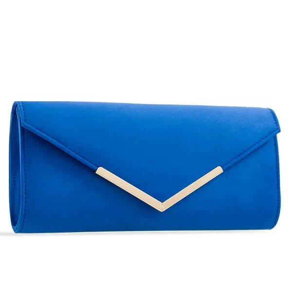 NEW Women's Faux Suede Plain Clutch Bag Wedding Party Prom Evening Chain Handbag