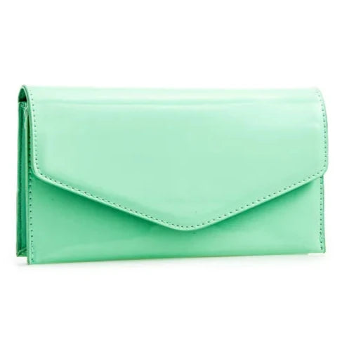 Women's Patent Plain Leather Clutch Bag Envelope Design Shiny Shoulder Chain Bag- MINT GREEN