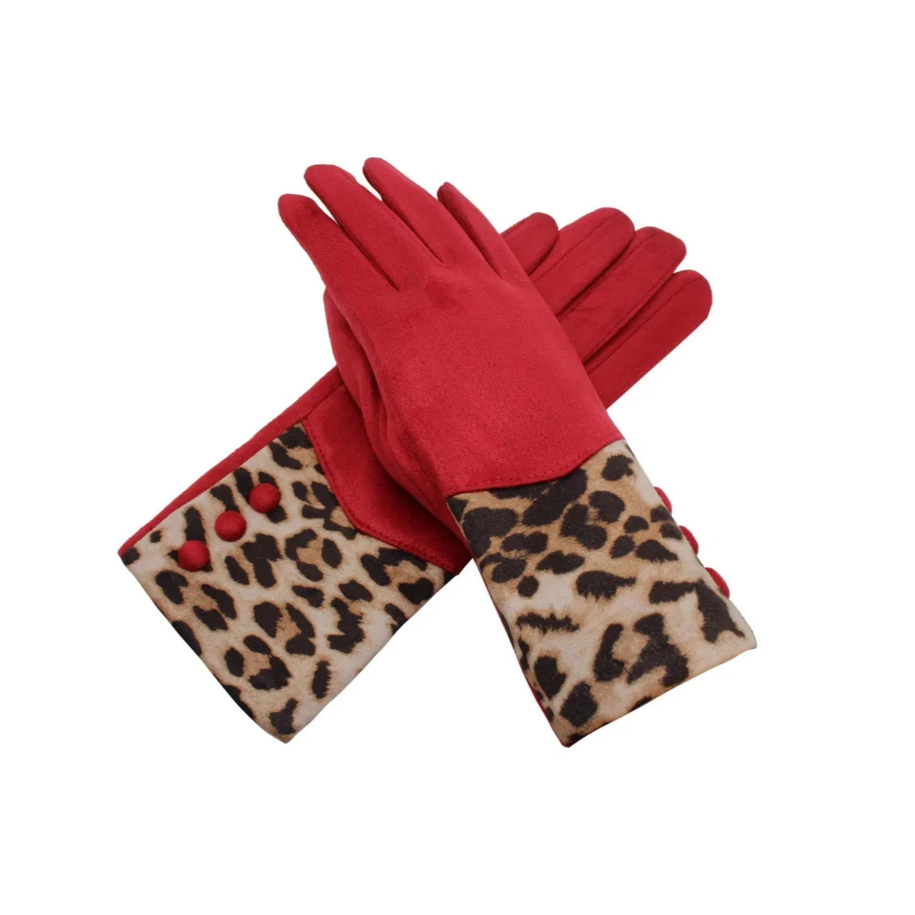 Women Warm Leopard Print Gloves Soft Cosy Thick Fleece Lined Ladies Winter Thermal Button Gloves