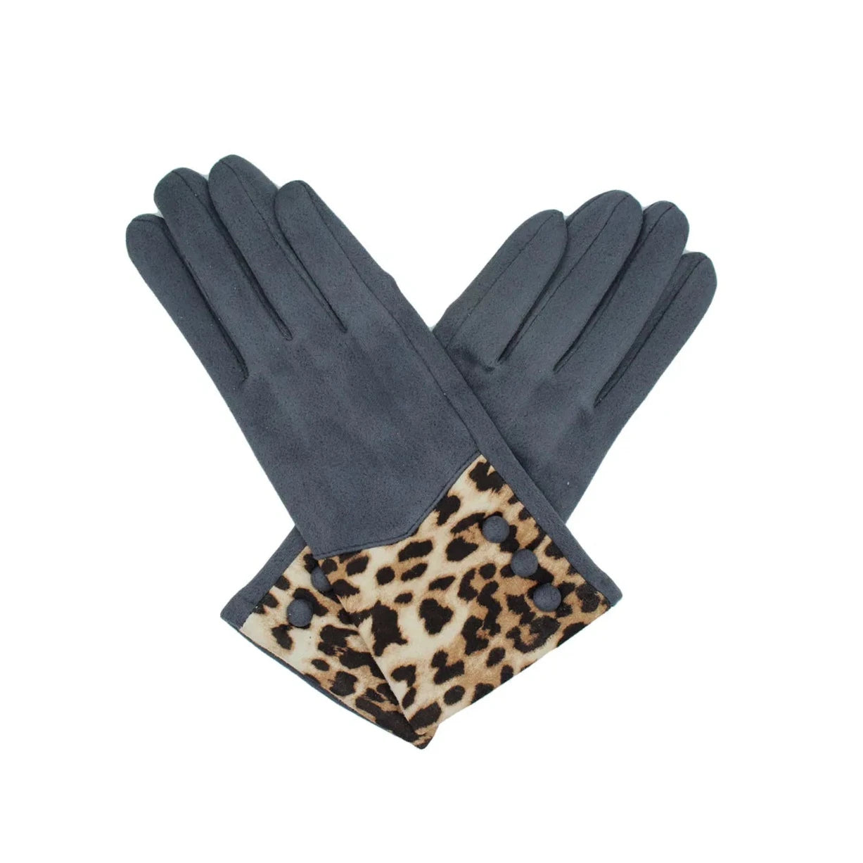 Women Warm Leopard Print Gloves Soft Cosy Thick Fleece Lined Ladies Winter Thermal Button Gloves