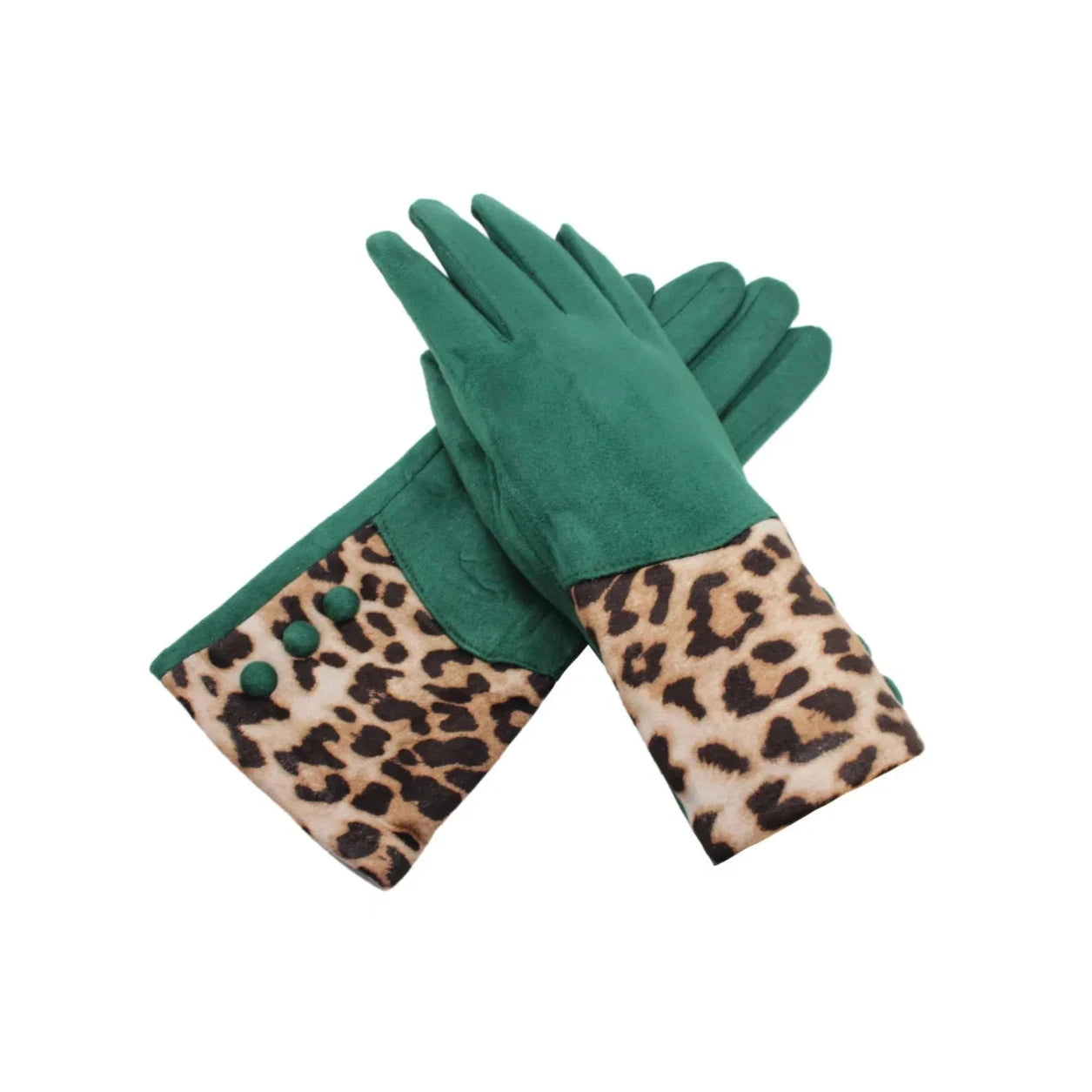 Women Warm Leopard Print Gloves Soft Cosy Thick Fleece Lined Ladies Winter Thermal Button Gloves