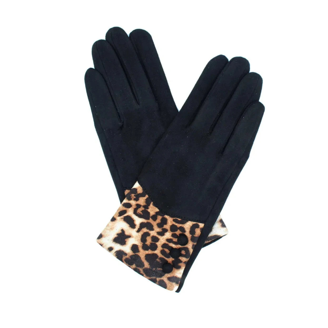 Women Warm Leopard Print Gloves Soft Cosy Thick Fleece Lined Ladies Winter Thermal Button Gloves