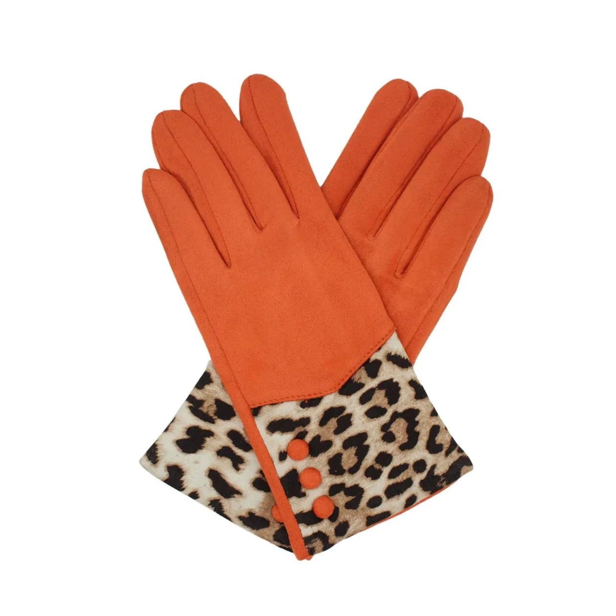 Women Warm Leopard Print Gloves Soft Cosy Thick Fleece Lined Ladies Winter Thermal Button Gloves