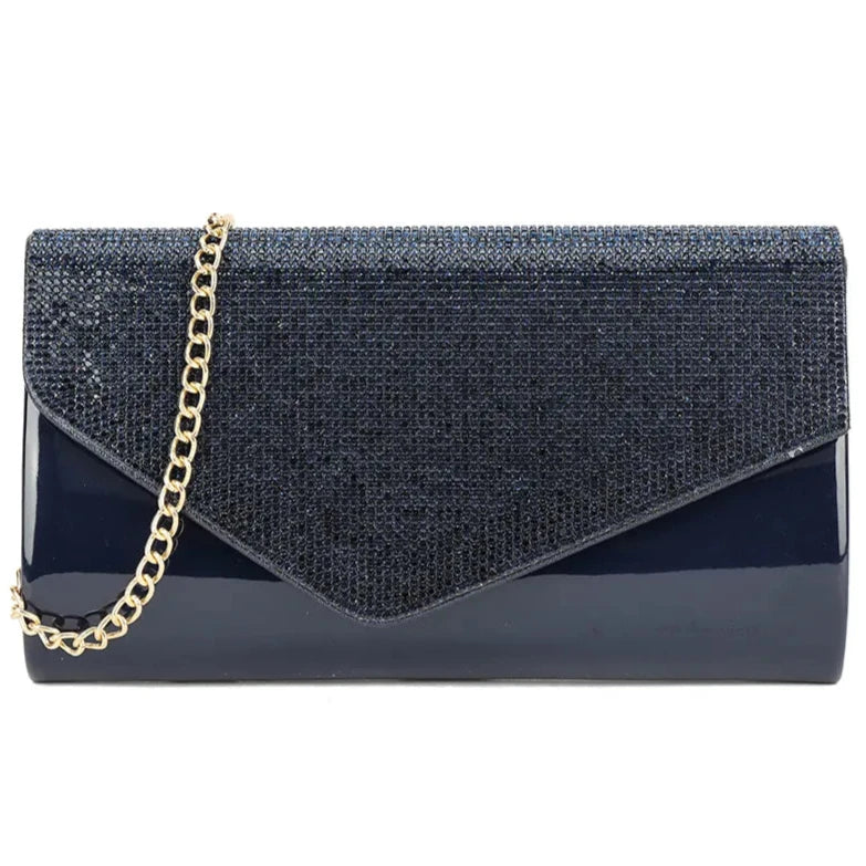 Glossy Patent Leather Clutch Bag Diamante Flap Evening Fashion Bag For Women