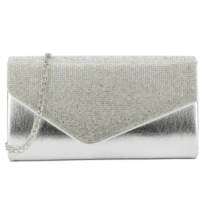 Glossy Patent Leather Clutch Bag Diamante Flap Evening Fashion Bag For Women