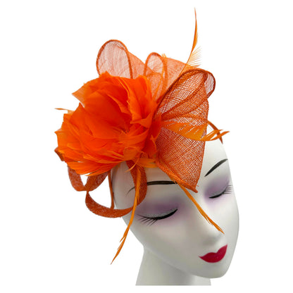 Sinamay & Peony Feather Flower Fascinator Headband and Clip Wedding Royal Ascot Race