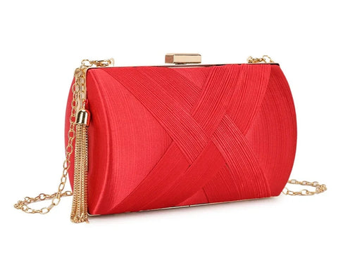 Tassel Pendant Silk Satin Clutch Bag red