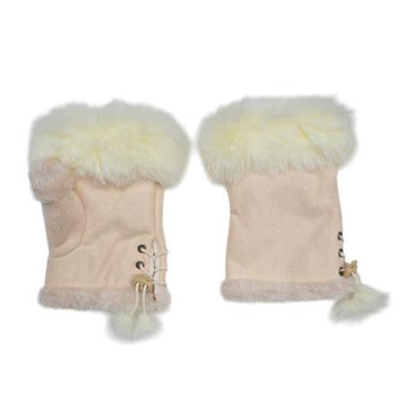 Women's Girls Fingerless Suede Gloves Ladies Winter Warm Gloves Faux Rabbit Fur Half Finger Gloves Mittens