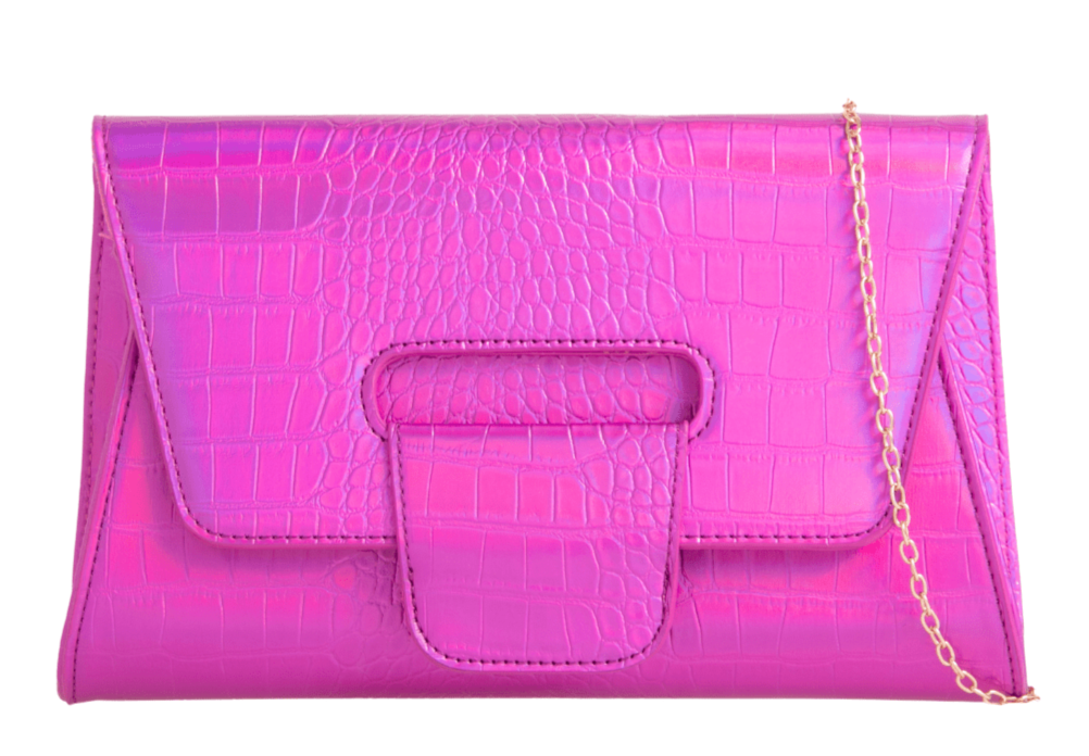 Metallic Croc Faux Leather Clutch Bag