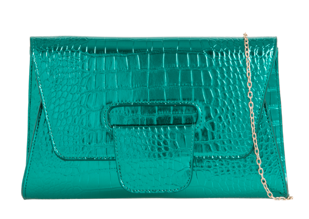 Metallic Croc Faux Leather Clutch Bag