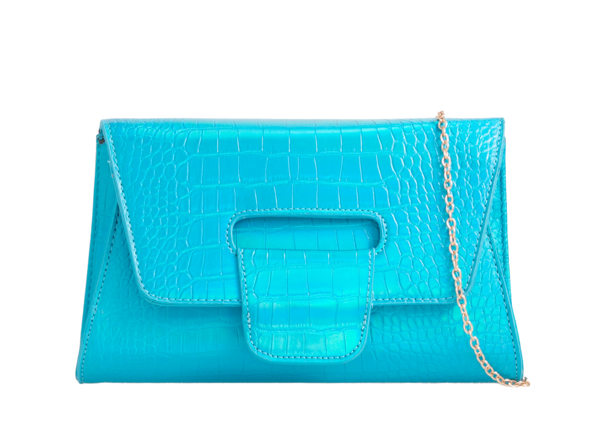 Metallic Croc Faux Leather Clutch Bag