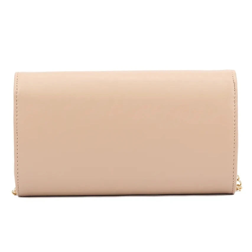 Women Metallic Trim Faux Leather Clutch Bag Shoulder Chain Wedding Evening Handbag