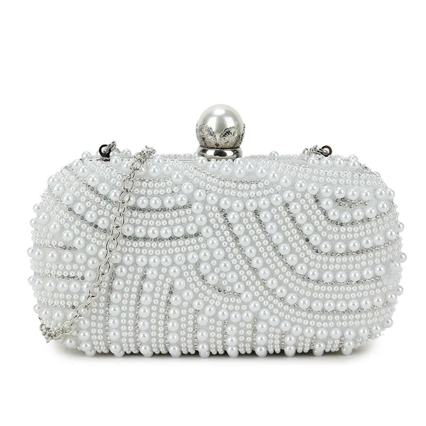 Pearl Beaded Diamante Evening Clutch Bag