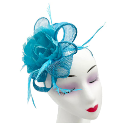 Sinamay & Peony Feather Flower Fascinator Headband and Clip Wedding Royal Ascot Race